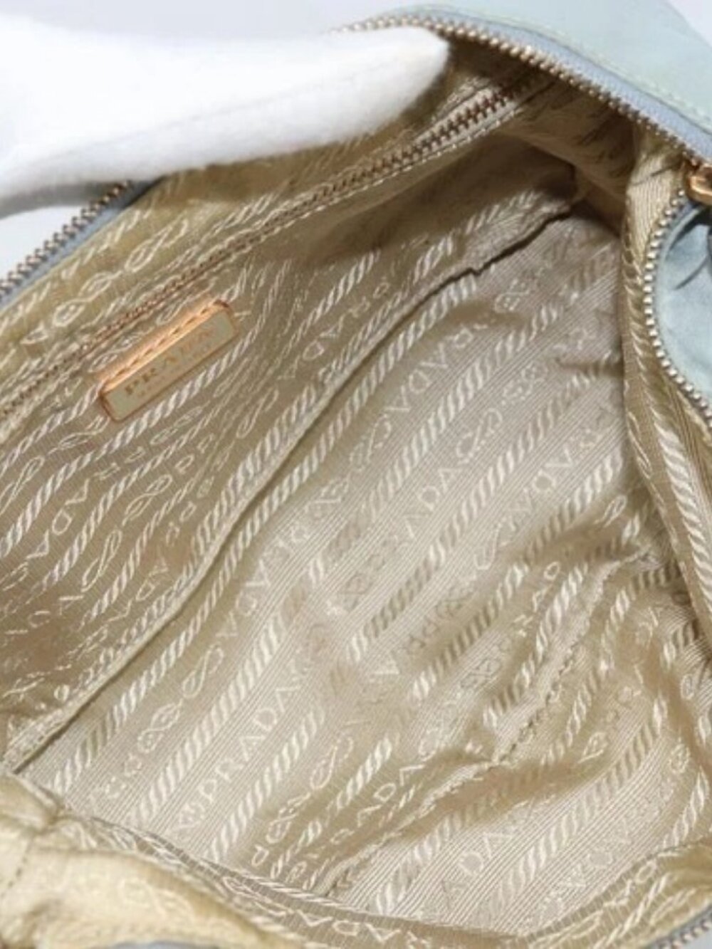 PRADA Chain Shoulder Bag Nylon Light Blue Gold Auth LNZ688V - Picture 8 of 16